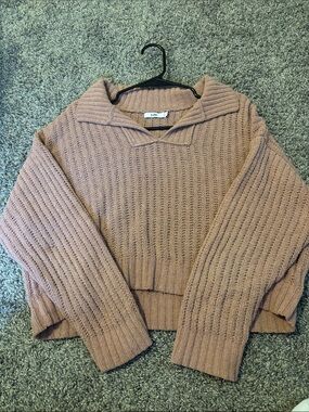 chic Cropped Ribbed V-Neck Sweater - Mauve Pink